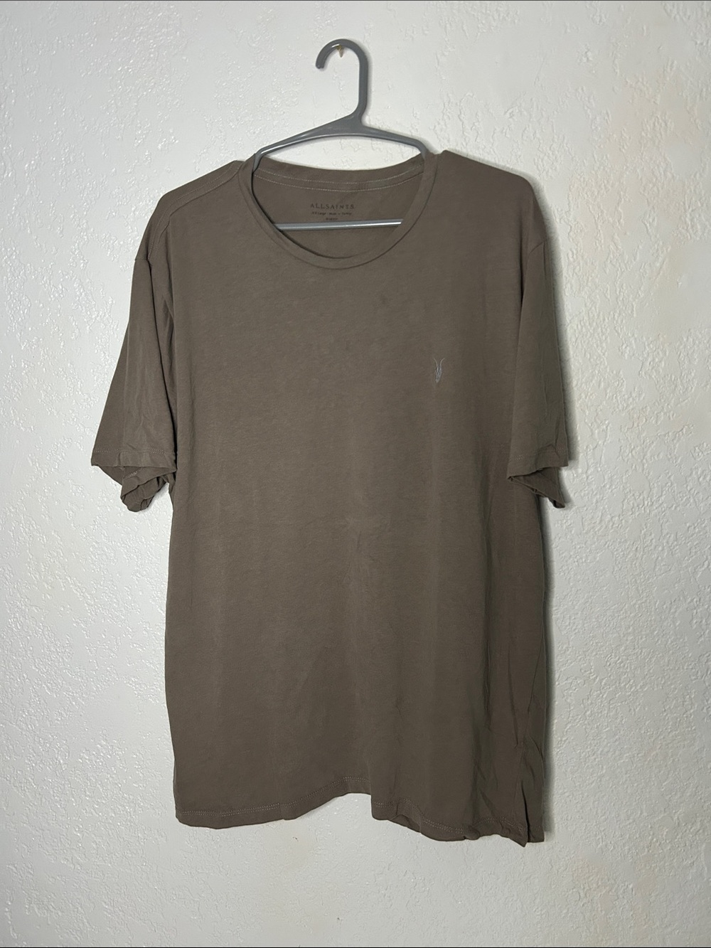 All Saints Short Sleeve Crew Tee in Olive Brown